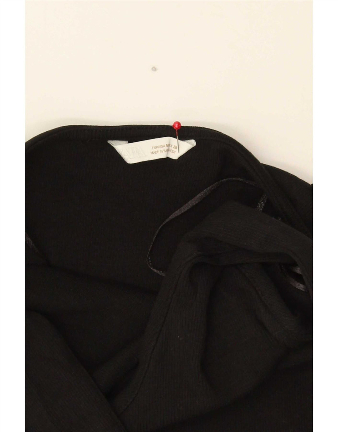 Zara Damen Crop Neckholder Top UK 12 Mittelschwarze Baumwolle