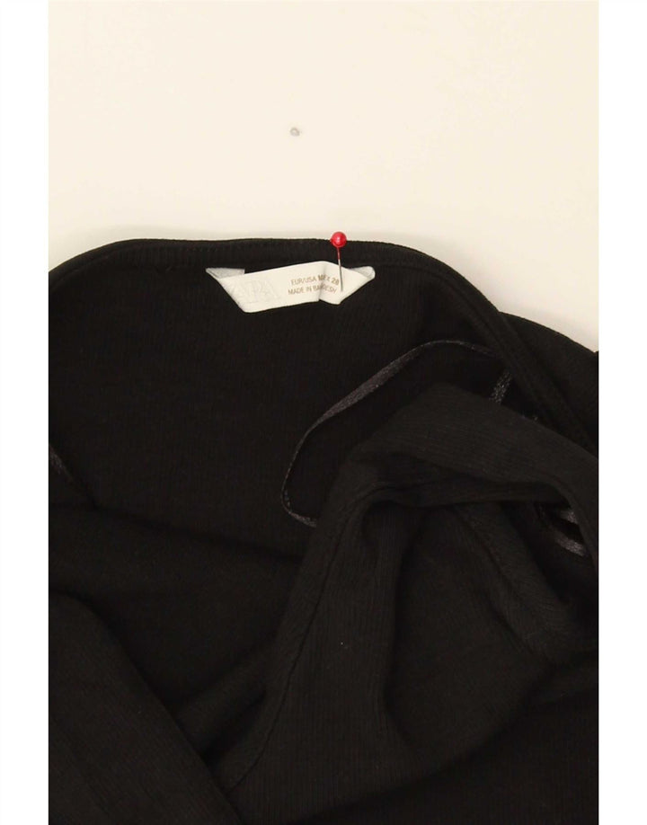 Zara Damen Crop Neckholder Top UK 12 Mittelschwarze Baumwolle