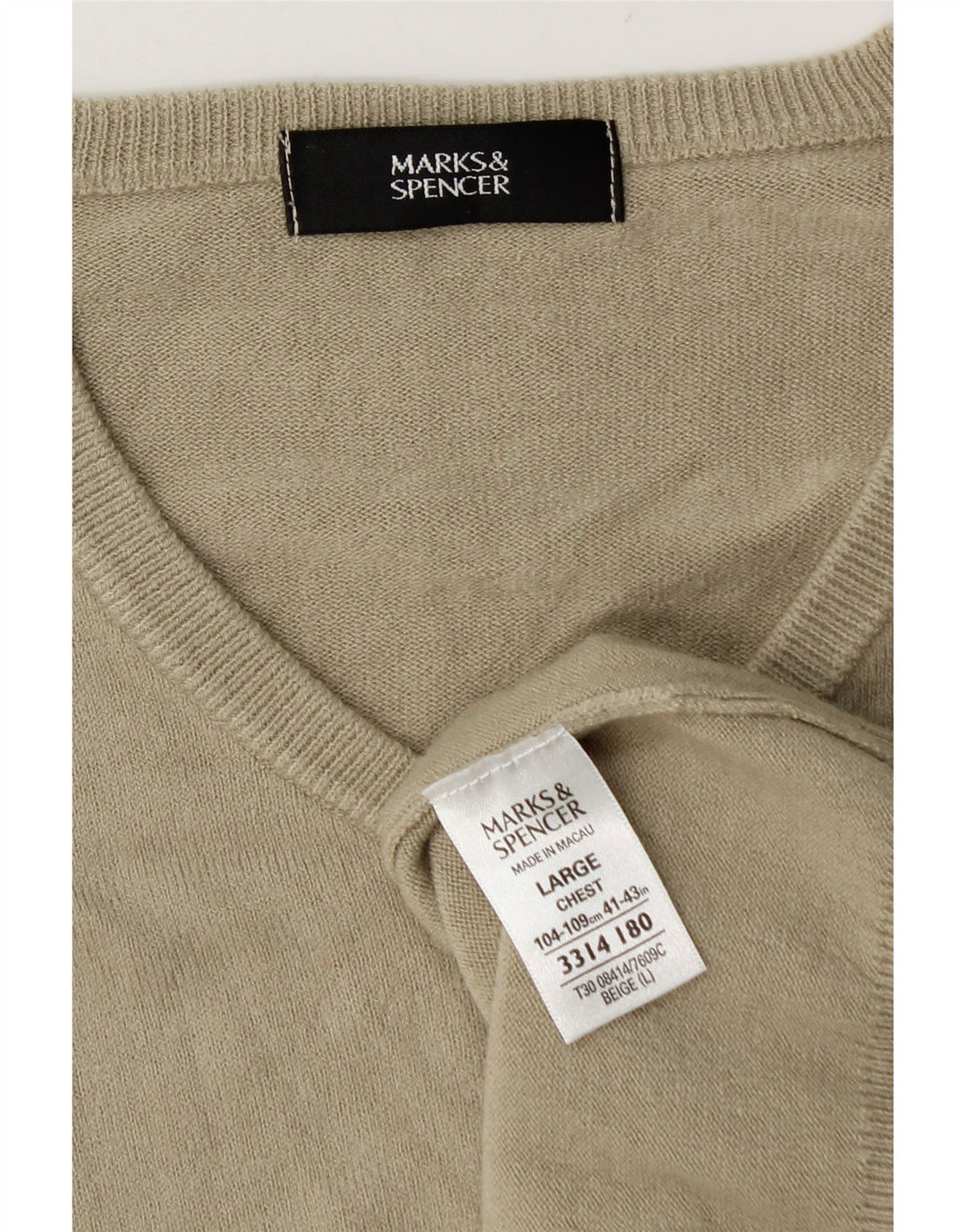 Marks & Spencer Herren-Pullover mit V-Ausschnitt, groß, beige, Acryl