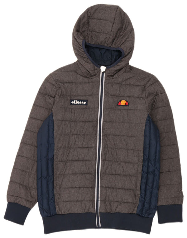 Ellesse Wattierte Jacke mit Kapuze für Jungen, 12–13 Jahre, graues Colourblock-Nylon