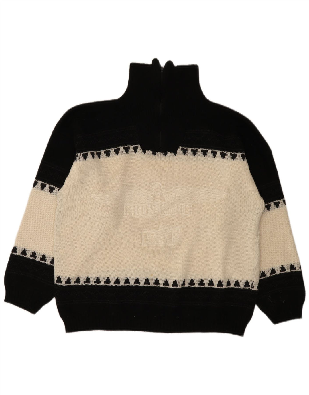 Vintage Herren-Pullover mit grafischem Reißverschluss, groß, Schwarz, Farbblock