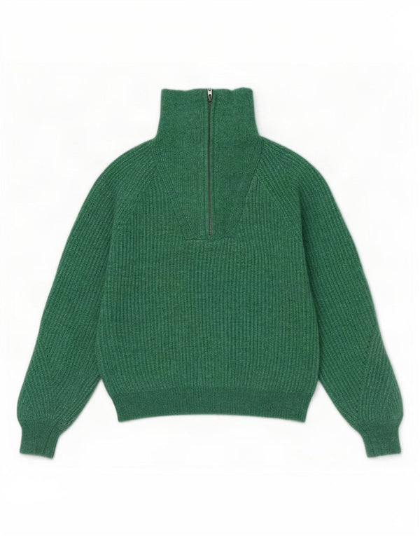 Marks & Spencer Womens Zip Neck Jumper Sweater UK 16 Large Green