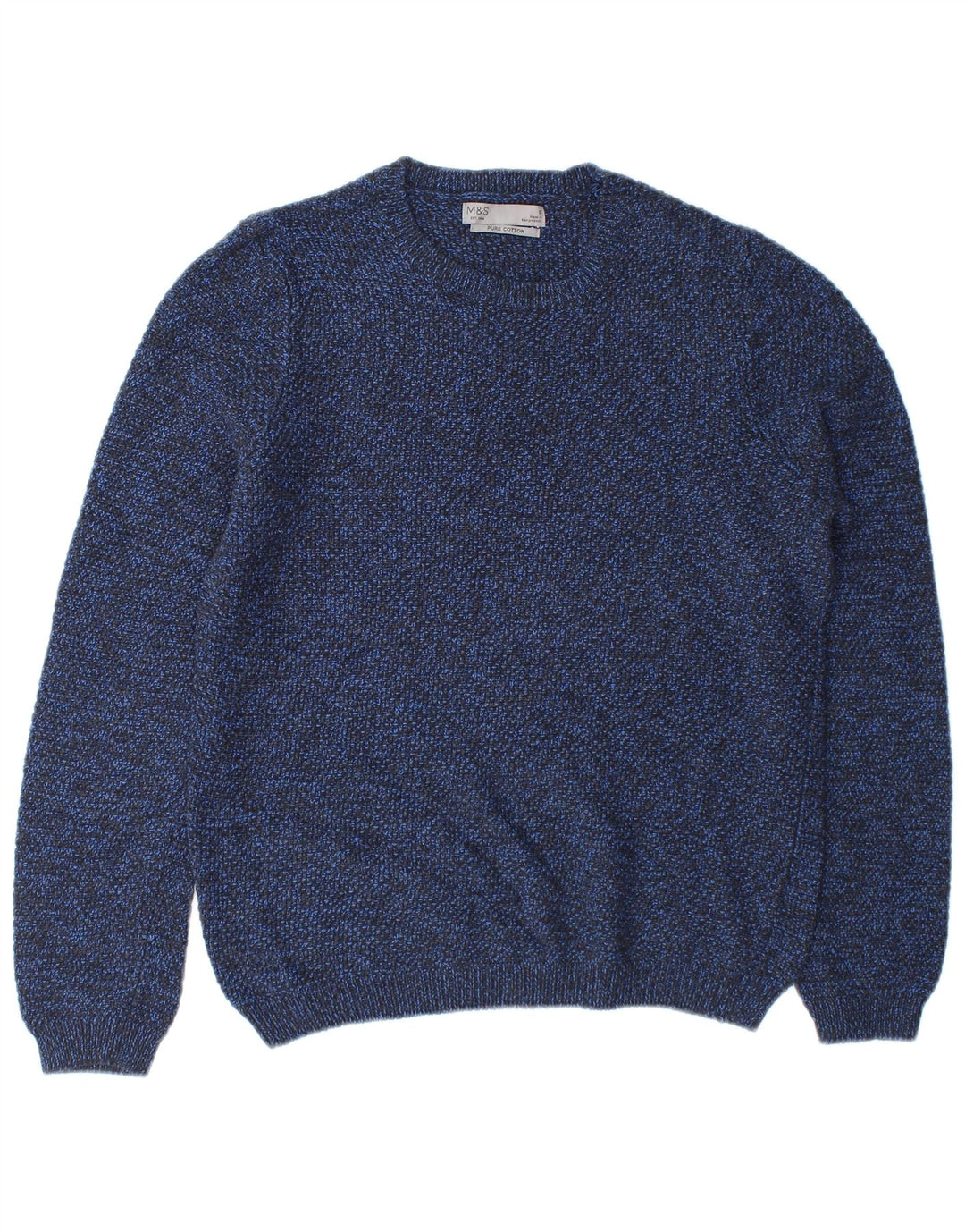 Marks & Spencer Herren-Pullover mit Rundhalsausschnitt, klein, blau gefleckte Baumwolle