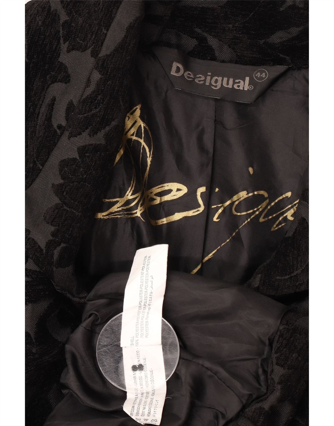 Desigual Damenmantel EU 44 XL Schwarz geblümtes Polyester