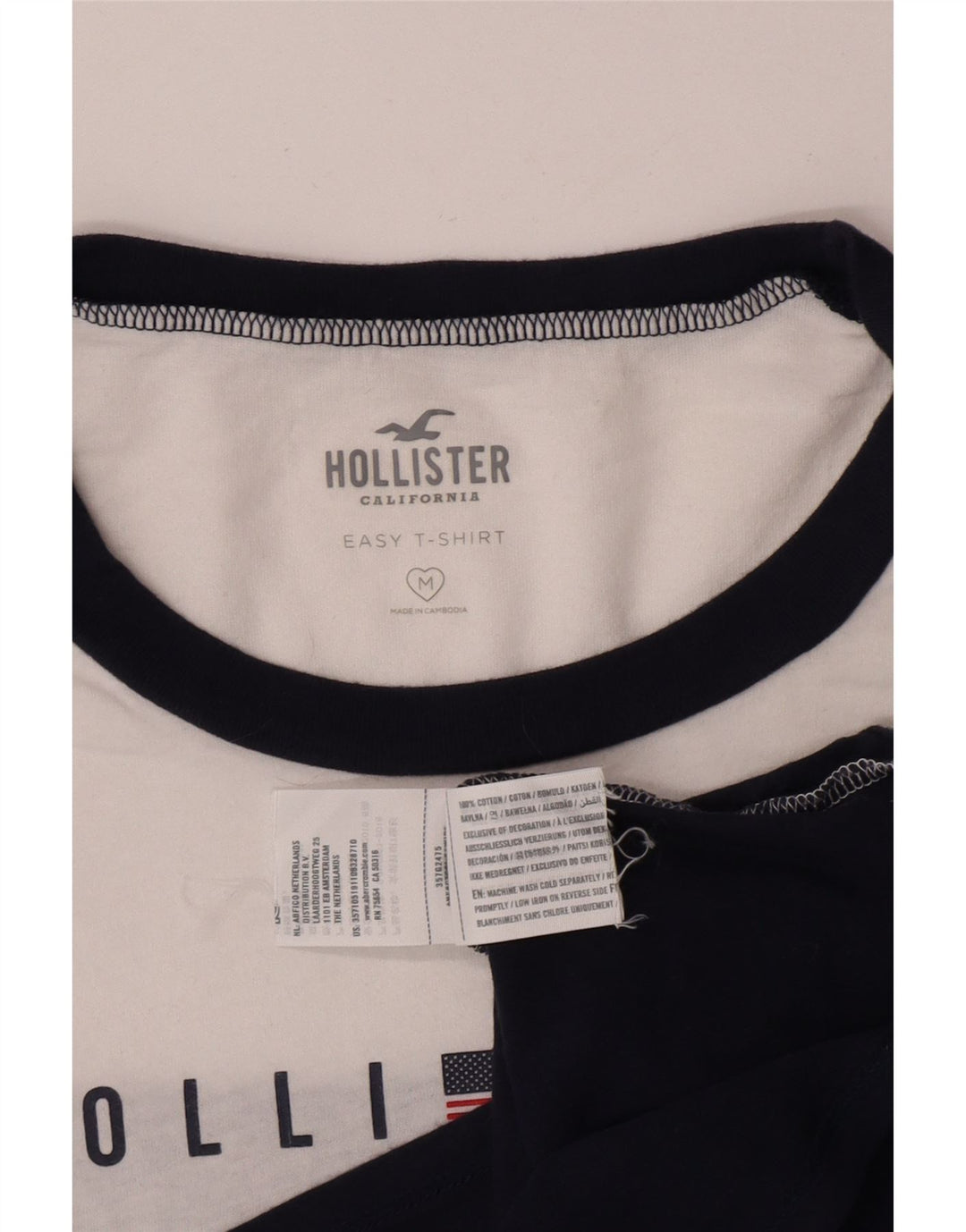 Hollister Crop Graphic T-Shirt-Oberteil für Damen in mittlerem Marineblau und Farbblockdesign