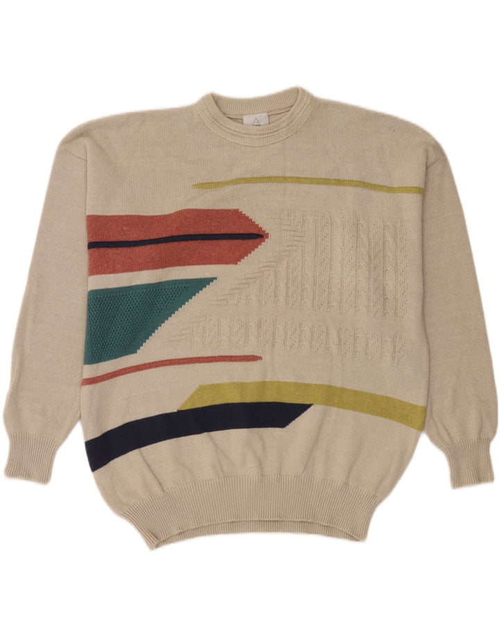 Neuer Fast Herren-Pullover mit Rundhalsausschnitt XL Beige Geometrisch