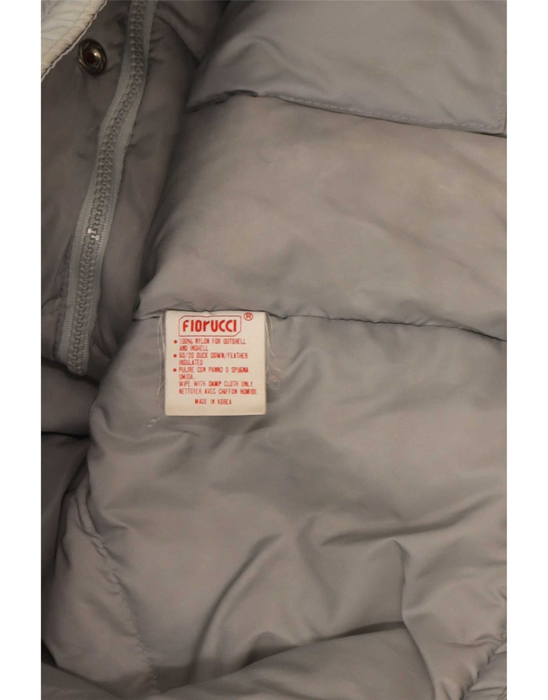 Fiorucci wattierte Herrenjacke mit Kapuze, UK 38, mittelgraues Colourblock-Nylon
