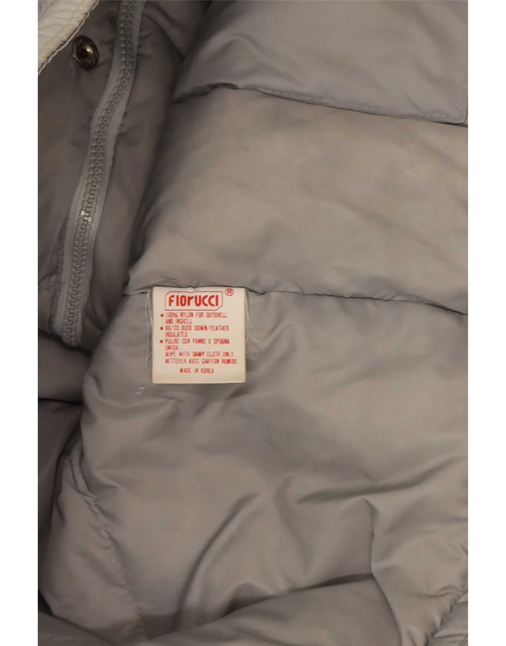 Fiorucci wattierte Herrenjacke mit Kapuze, UK 38, mittelgraues Colourblock-Nylon
