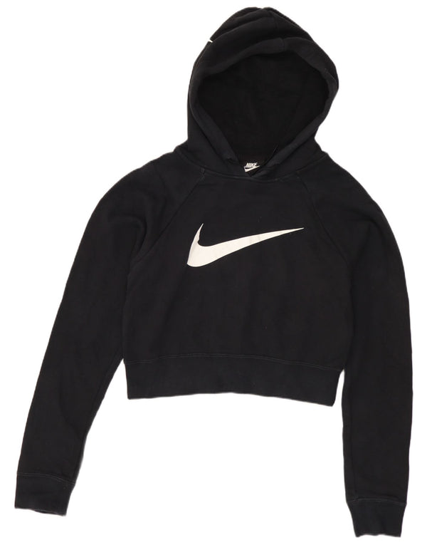 Nike Womens Graphic Crop Hoodie Pullover UK 10 Small Schwarz Baumwolle