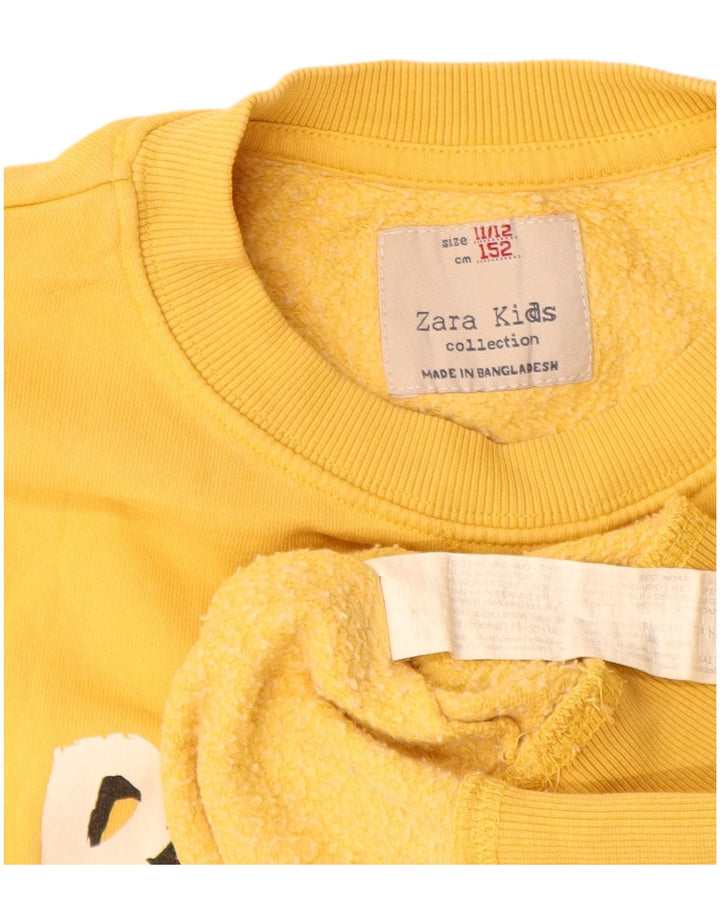 Zara Jungen-Sweatshirt mit Grafik, 11–12 Jahre, gelbe Baumwolle