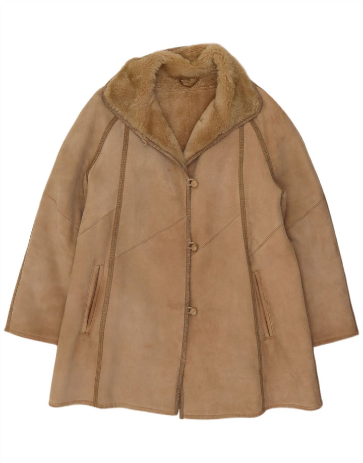 VINTAGE Damen Shearling-Mantel IT 46 Large Beige Shearling