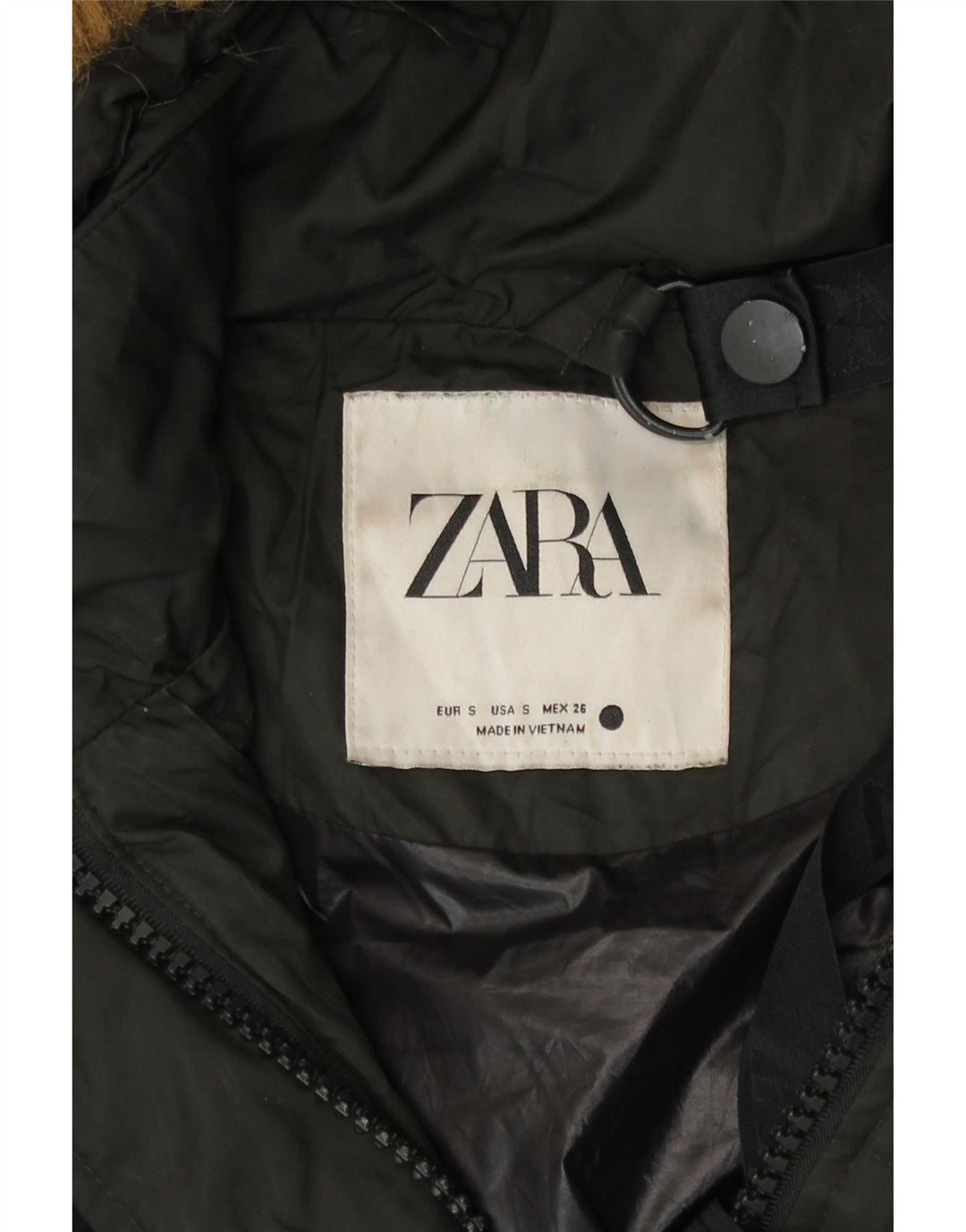 Zara Damen Übergroßer, gepolsterter Mantel mit Kapuze, UK 10, Small, schwarzes Nylon