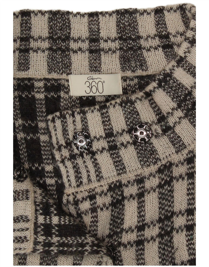 Vintage Damen 3/4-Ärmel-Cardigan-Pullover UK 12 Mittelblau kariert