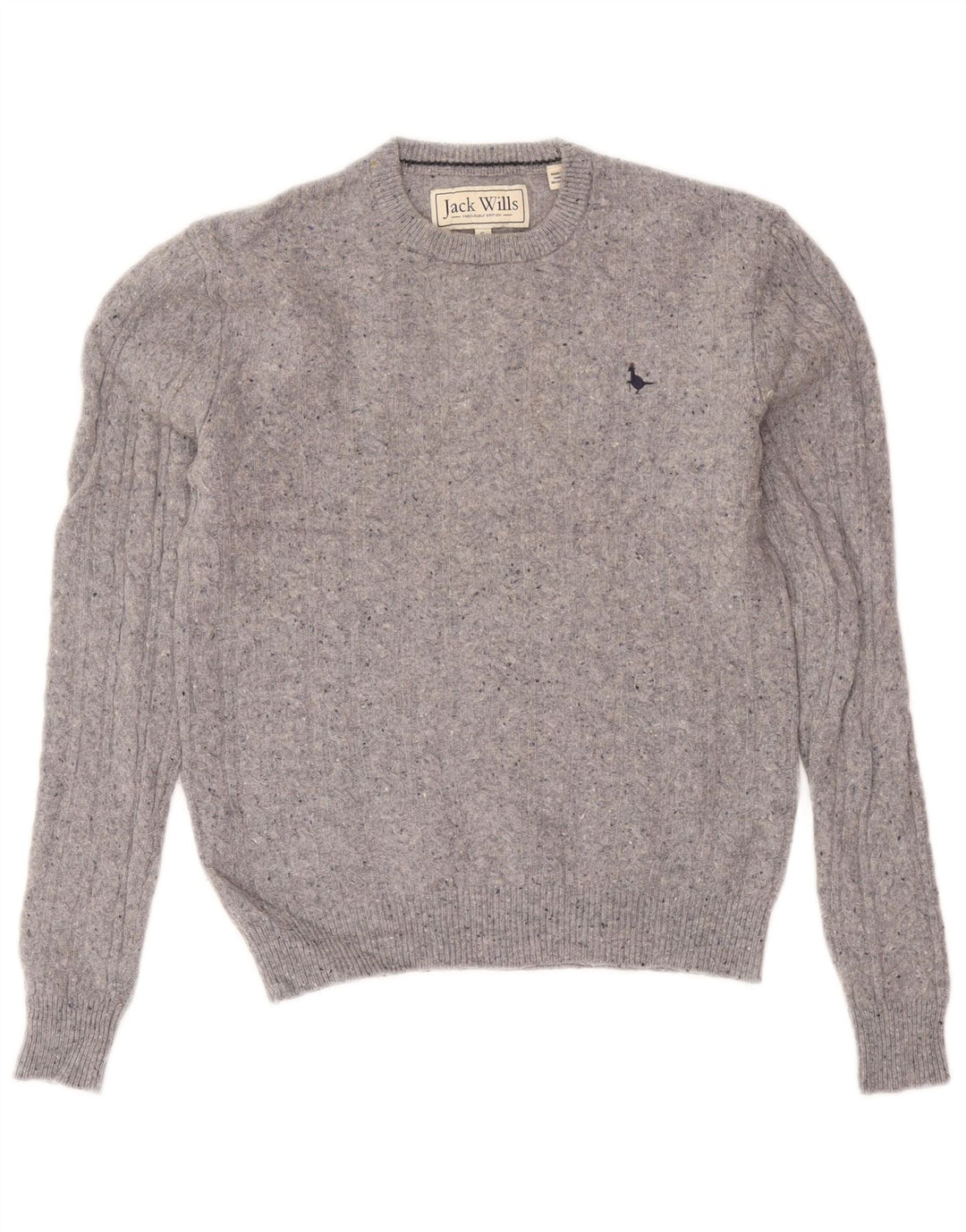 Jack Wills Herren-Pullover mit Rundhalsausschnitt, klein, grau gefleckte Wolle