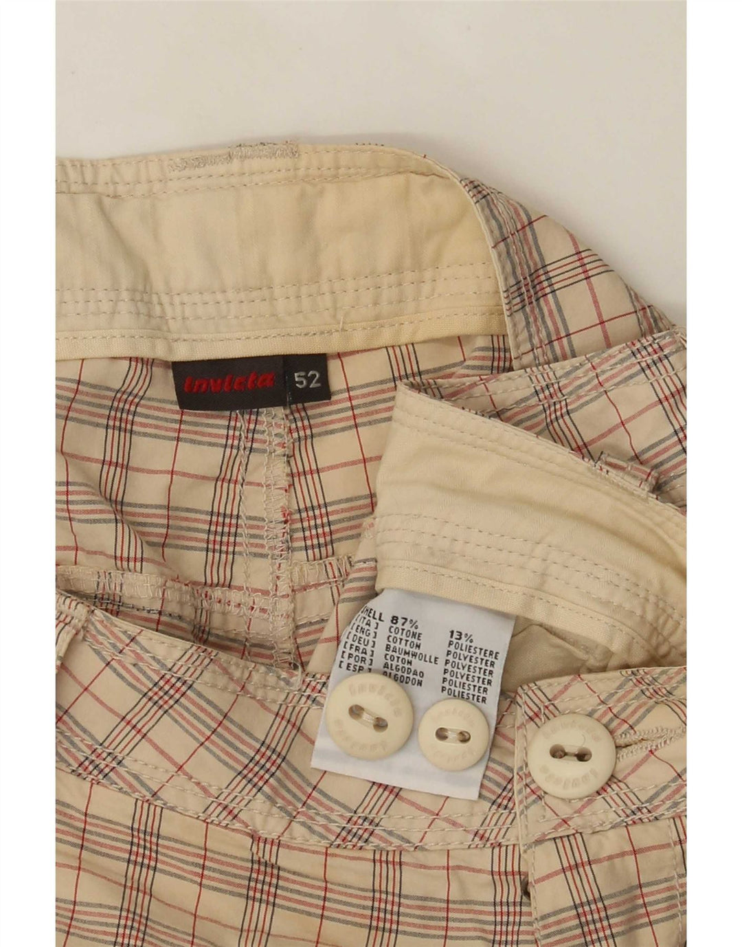 Invicta Herren Cargoshorts IT 52 XL W36 Beige karierte Baumwolle