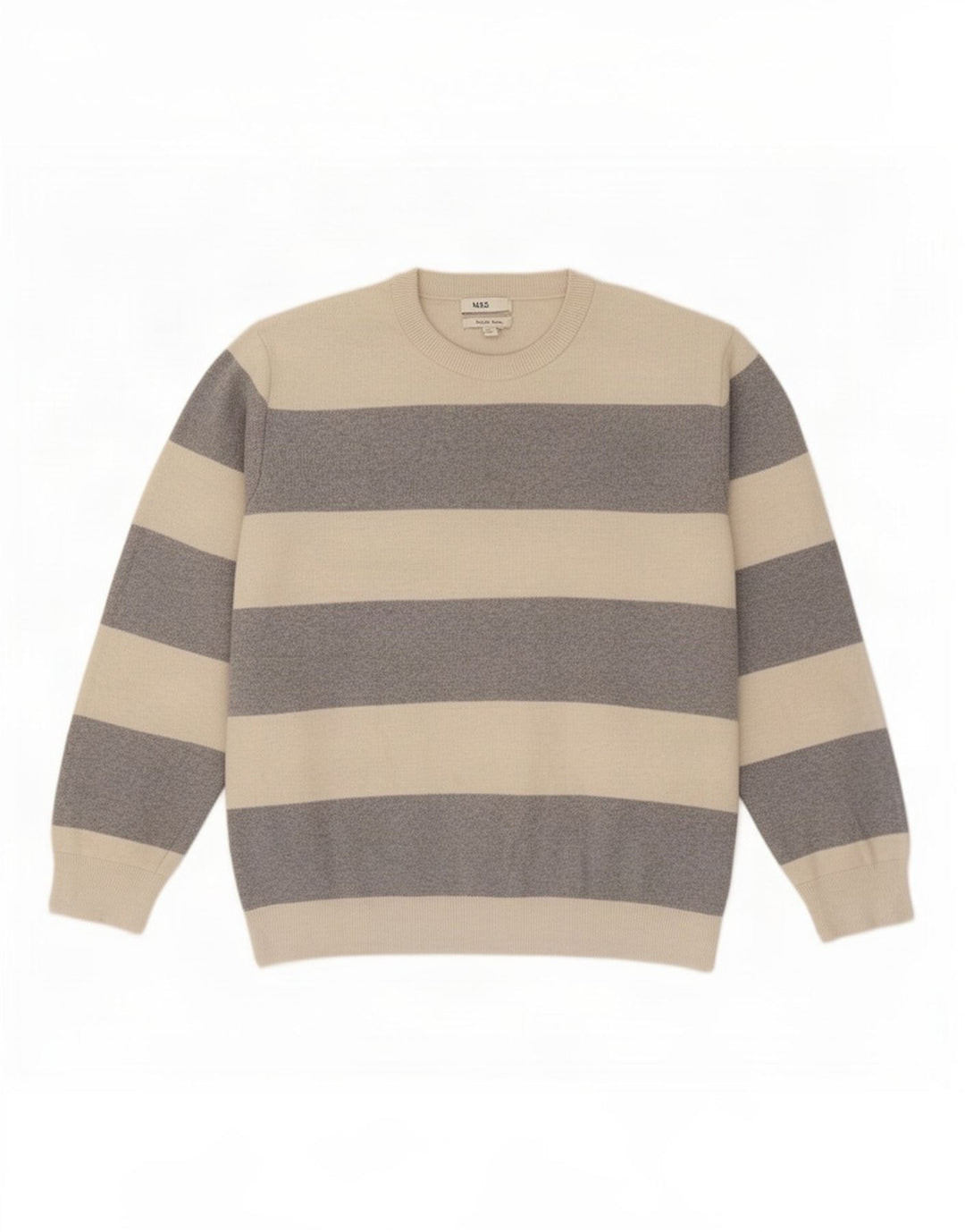 Marks & Spencer Herren-Pullover mit Rundhalsausschnitt, XL, beige gestreift, Polyester