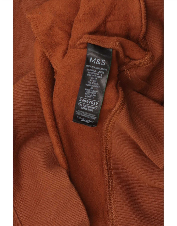Marks & Spencer Herren-Sweatshirt mit Reißverschluss am Hals, groß, braune Baumwolle