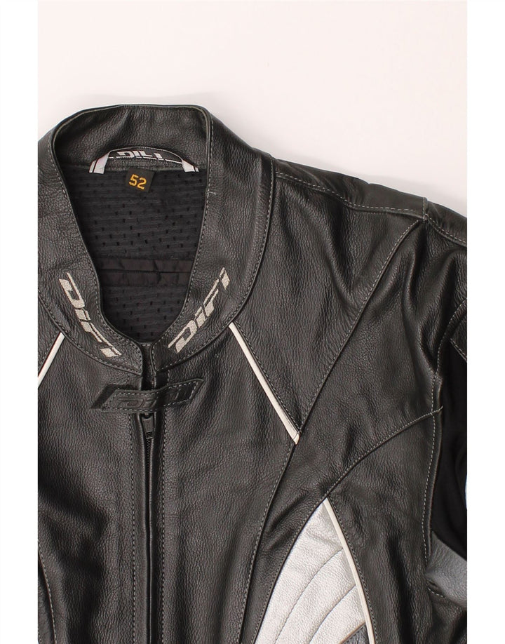 DIFI Mens Leather Racer Jacket IT 52 XL Black Colourblock Vintage Difi and Second-Hand Difi from Messina Hembry 