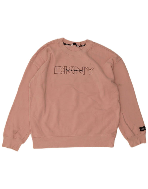 Dkny Womens Graphic Oversized Sweatshirt Pullover UK 14 Mittelrosa Baumwolle