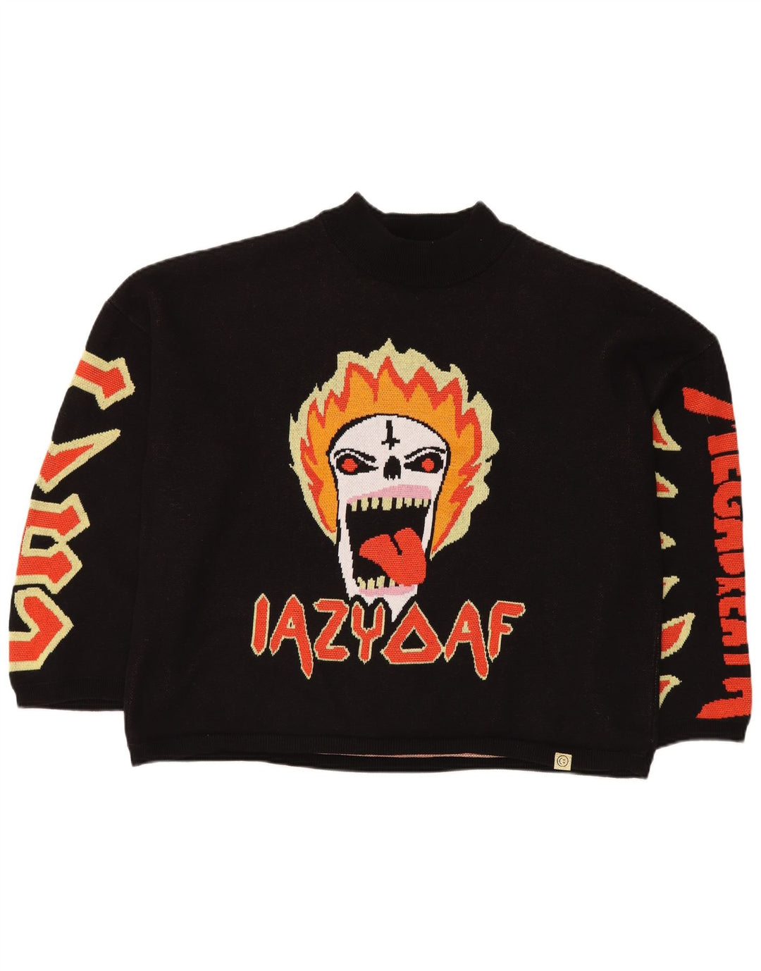 LAZY OAF Herren-Pullover mit Totenkopf-Motiv, übergroß, Rollkragenpullover, XL, Schwarz, Baumwolle