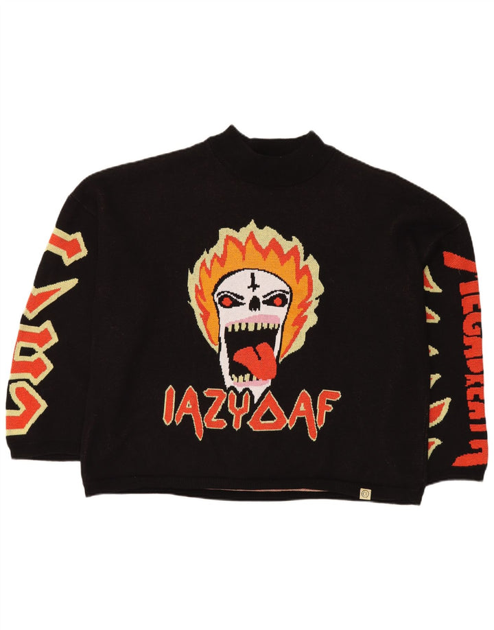 LAZY OAF Herren-Pullover mit Totenkopf-Motiv, übergroß, Rollkragenpullover, XL, Schwarz, Baumwolle