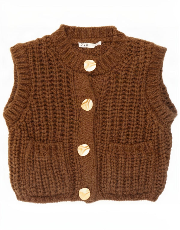 Zara Damen-Strickjacke, ärmellos, übergroß, Gr. 10, klein, braun, Acryl