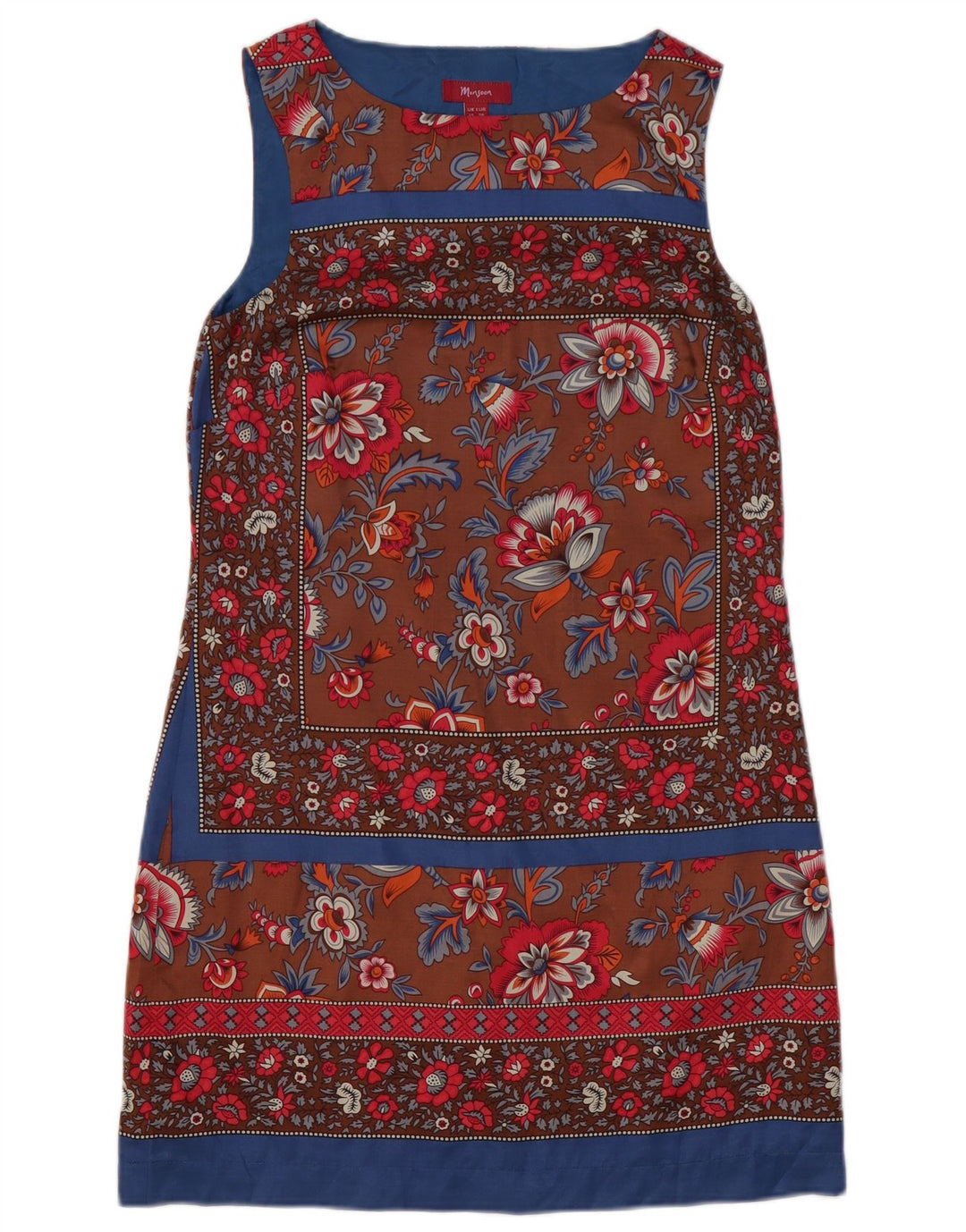 MONSOON Ärmelloses Etuikleid für Damen, Gr. 10, Größe S, braun, geblümt, Polyester