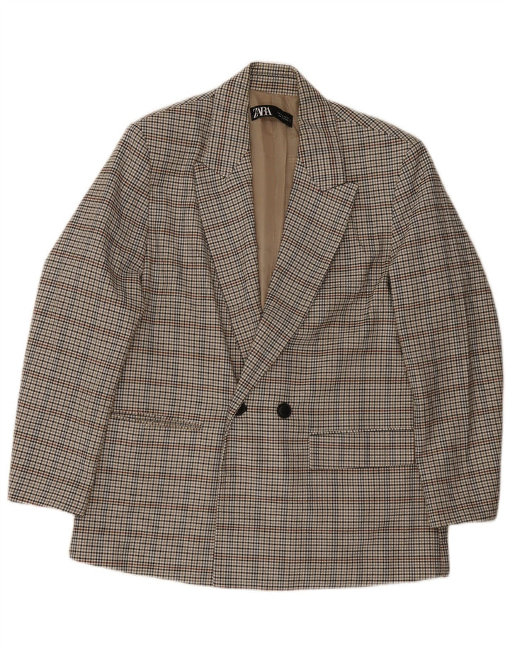 Zweireihiger Herren-Blazer von Zara, Größe 38, mittelgrau, kariert, Polyester
