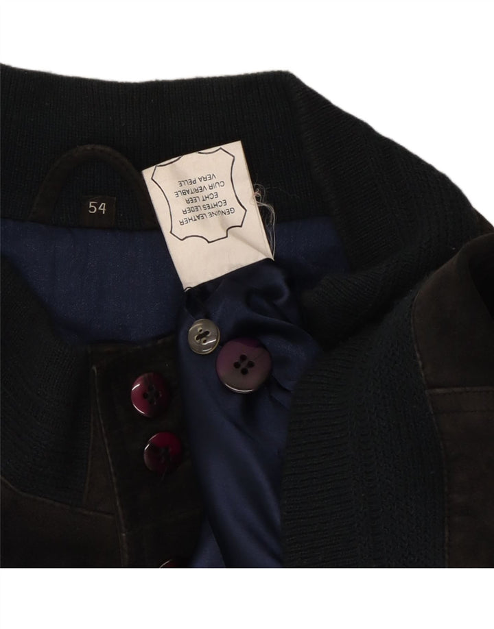 VINTAGE Herren Wildleder Bomberjacke IT 54 2XL Schwarzes Leder