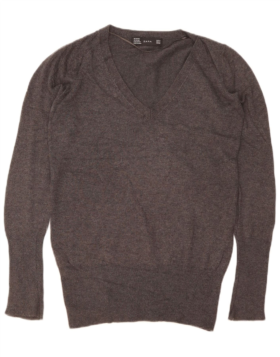Zara Damen-Pullover mit V-Ausschnitt, Gr. 12, Mittelgrau
