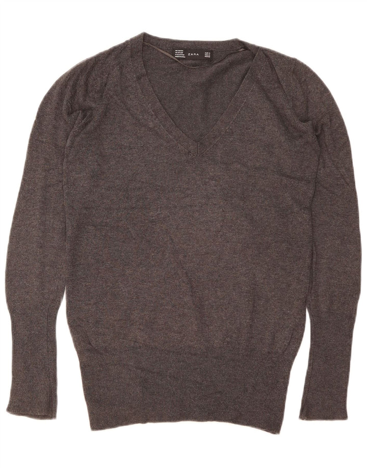 Zara Damen-Pullover mit V-Ausschnitt, Gr. 12, Mittelgrau