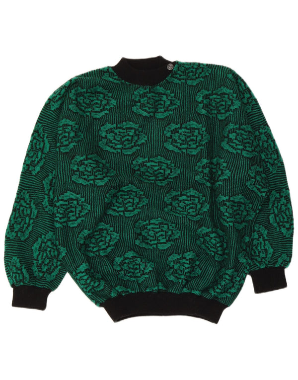 Vintage Damen Loose Fit Pullover mit Rundhalsausschnitt UK 18 XL Grün geblümt