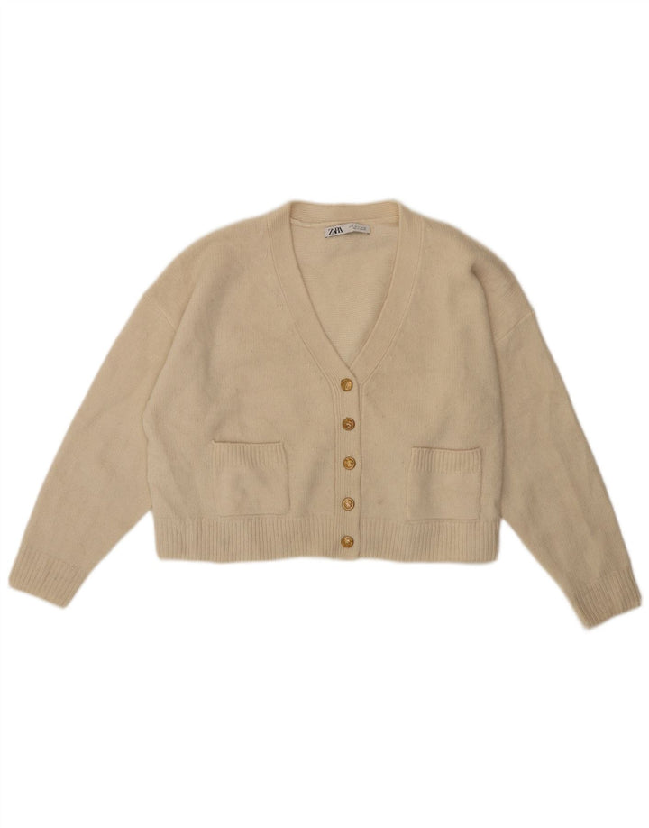 Zara Damen Crop-Oversize-Cardigan-Pullover UK 10 Small Off White Wool