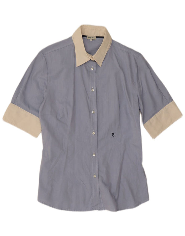 Henry Cottons Damen Kurzarmhemd IT 52 2XL Blaue Colourblock-Baumwolle