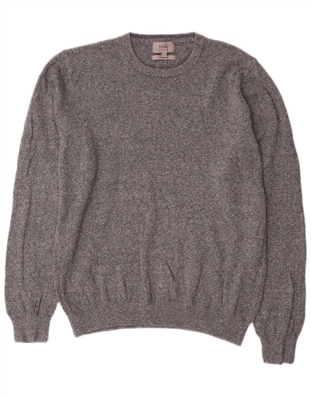 Marks & Spencer Herren-Pullover mit Rundhalsausschnitt, groß, grau gesprenkelte Baumwolle