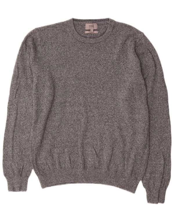 Marks & Spencer Herren-Pullover mit Rundhalsausschnitt, groß, grau gesprenkelte Baumwolle