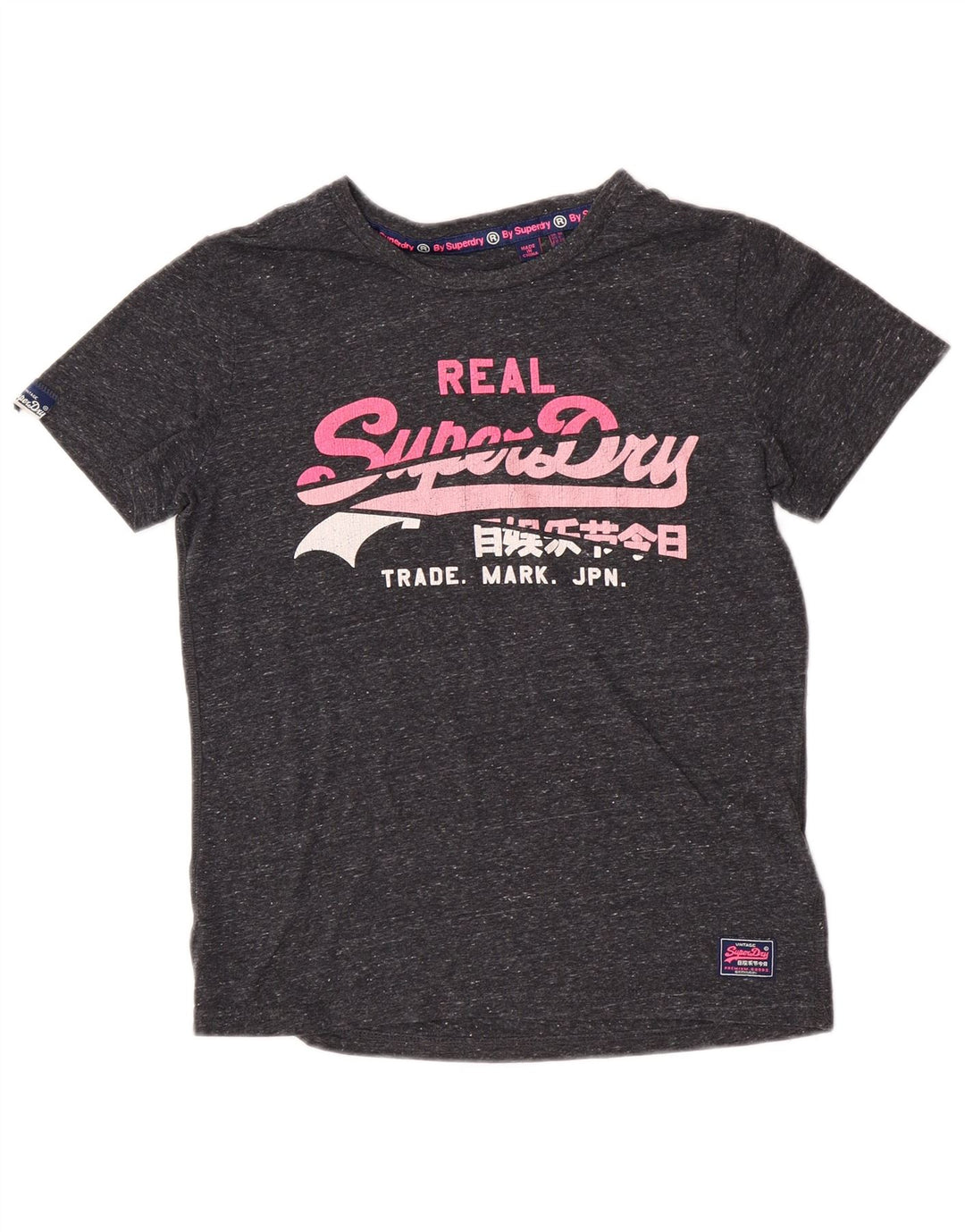 Superdry Damen Grafik-T-Shirt-Oberteil UK 10 Small Grau gefleckte Baumwolle