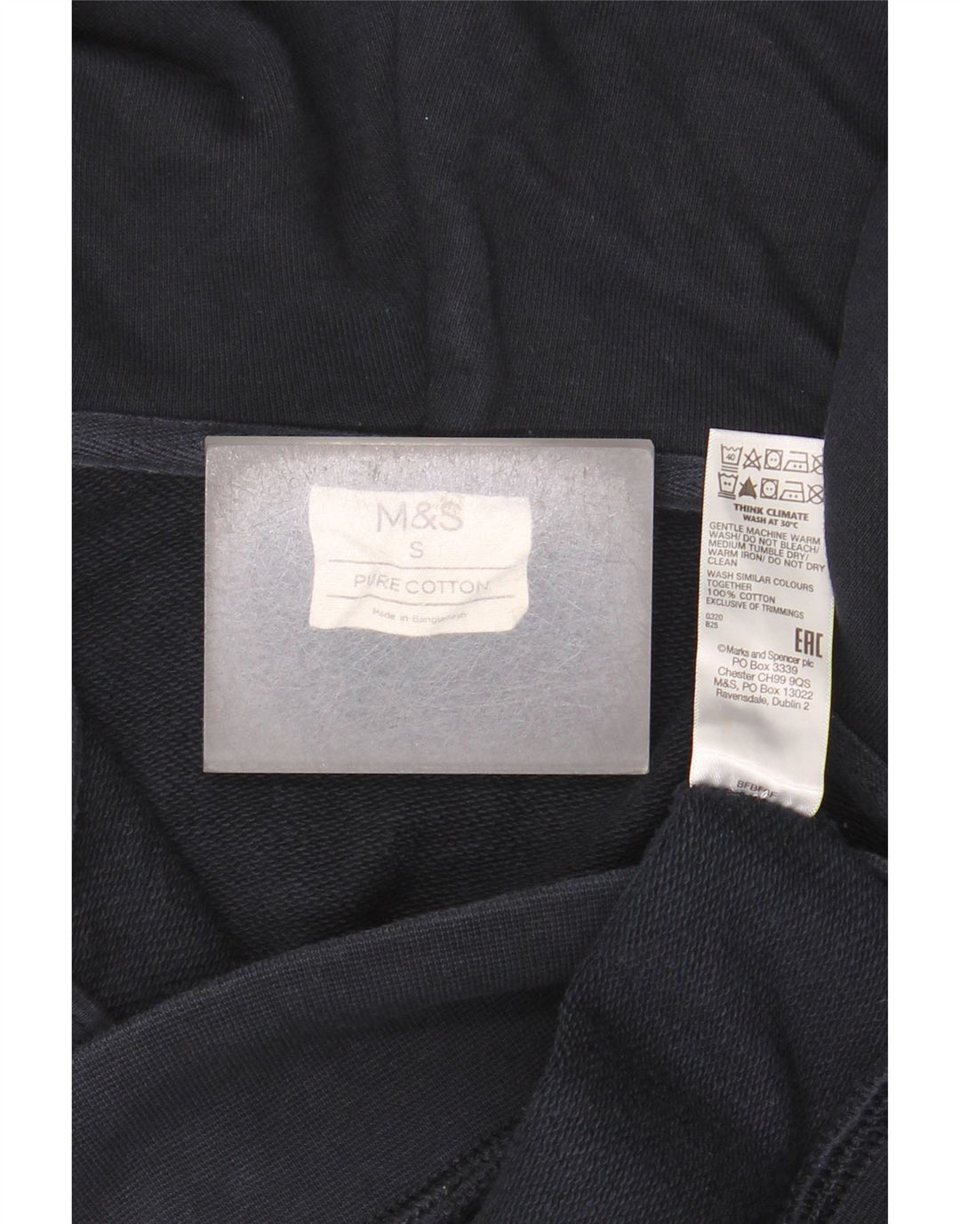 Marks & Spencer Herren-Kapuzenpullover mit Reißverschluss, Größe S, marineblaue Baumwolle
