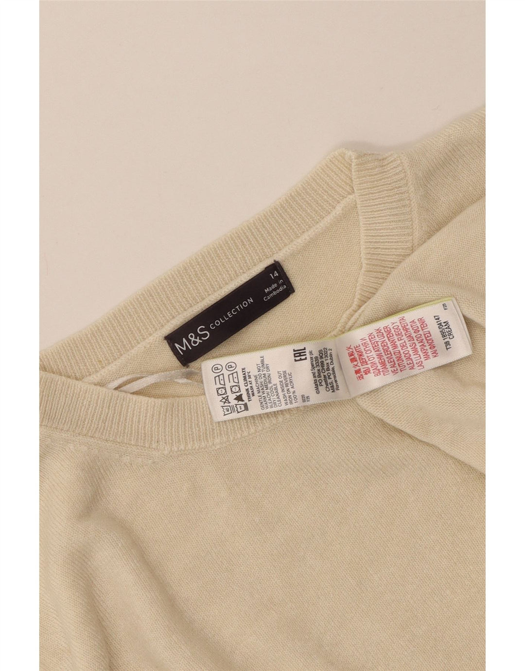 MARKS & SPENCER Damen-Pullover mit Rundhalsausschnitt, UK 14, Mittelbeige, Acryl