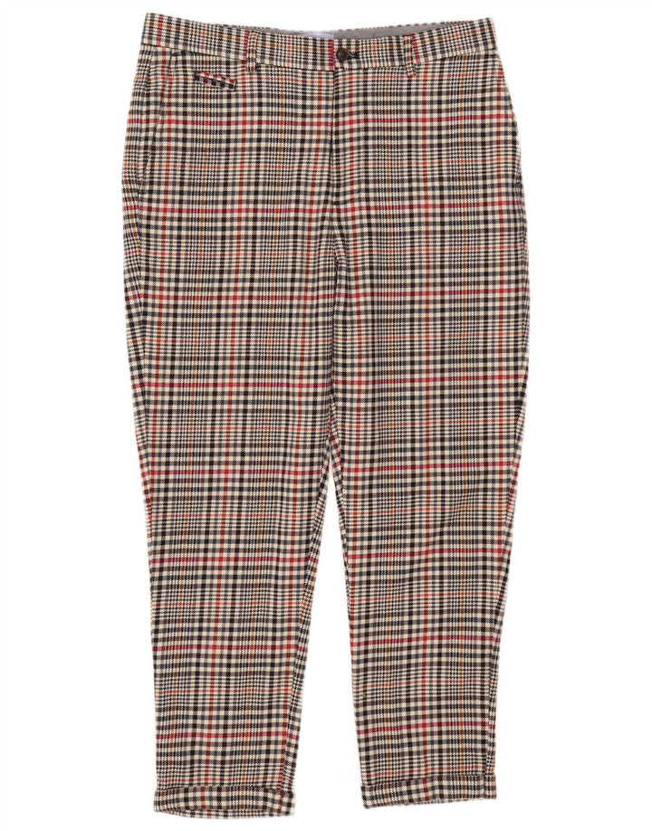 Zara Herren-Hose, kurz geschnitten, EU 40, mittelgroß, W31, L25, beige kariertes Polyester