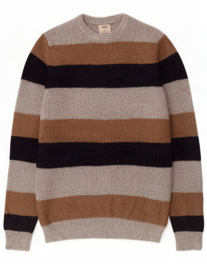 Marks & Spencer Herren-Pullover mit Rundhalsausschnitt, klein, grau gestreift