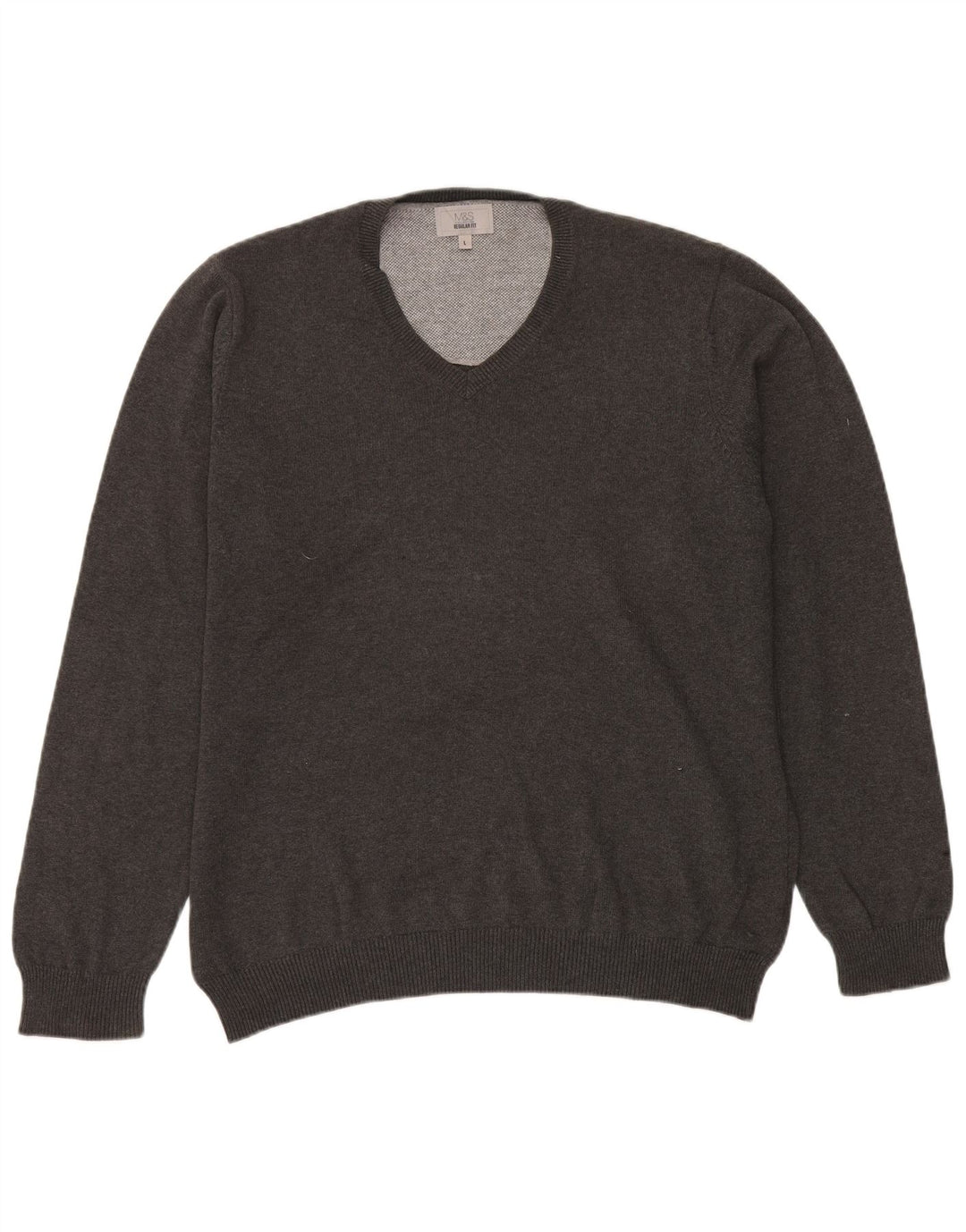 Marks & Spencer Herren-Pullover, reguläre Passform, V-Ausschnitt, groß, aus grauer Baumwolle