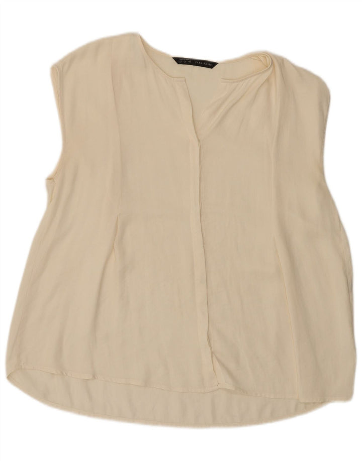 Zara Damen ärmellose Hemdbluse UK 16 Large Off White Polyester