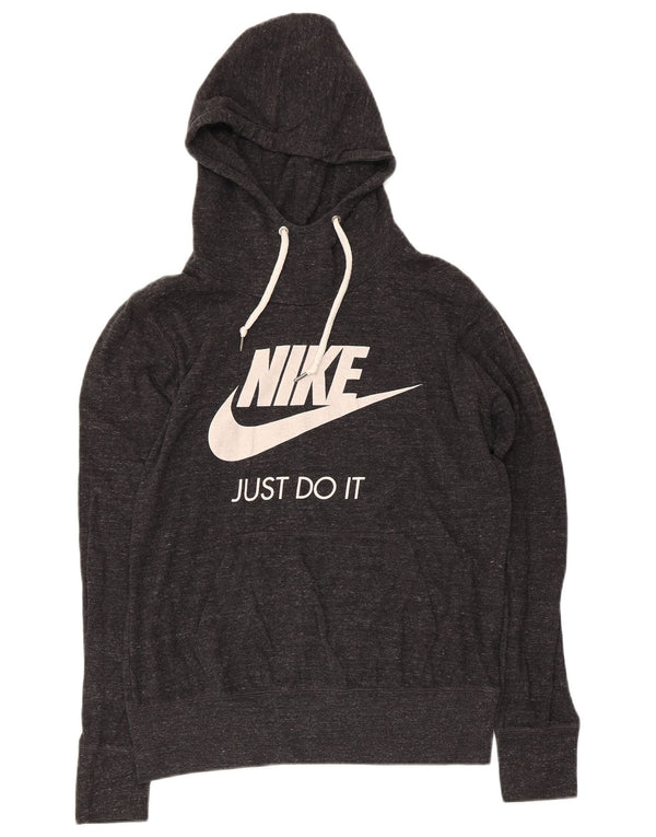 Nike Womens Graphic Hoodie Pullover UK 16 Large Grau geflecktes Polyester