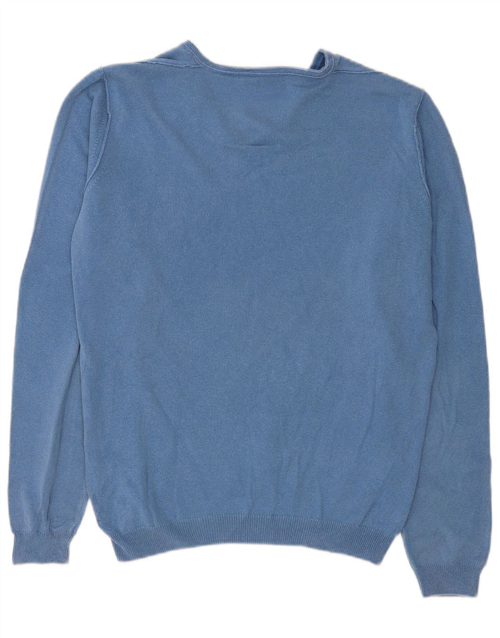 Trussardi Jeans Herren-Pullover mit V-Ausschnitt aus mittelblauer Baumwolle