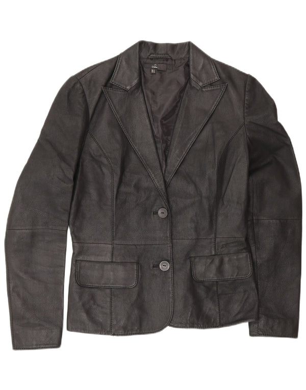 Zara Damen 2-Knopf-Lederblazerjacke UK 10 Kleines schwarzes Leder