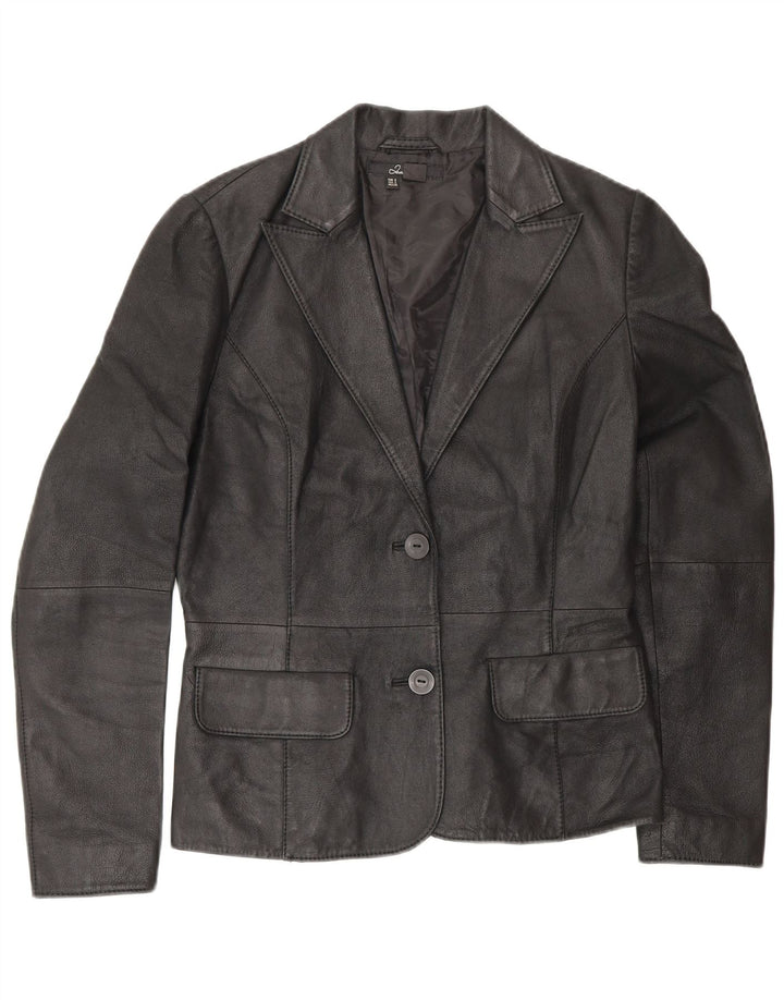 Zara Damen 2-Knopf-Lederblazerjacke UK 10 Kleines schwarzes Leder
