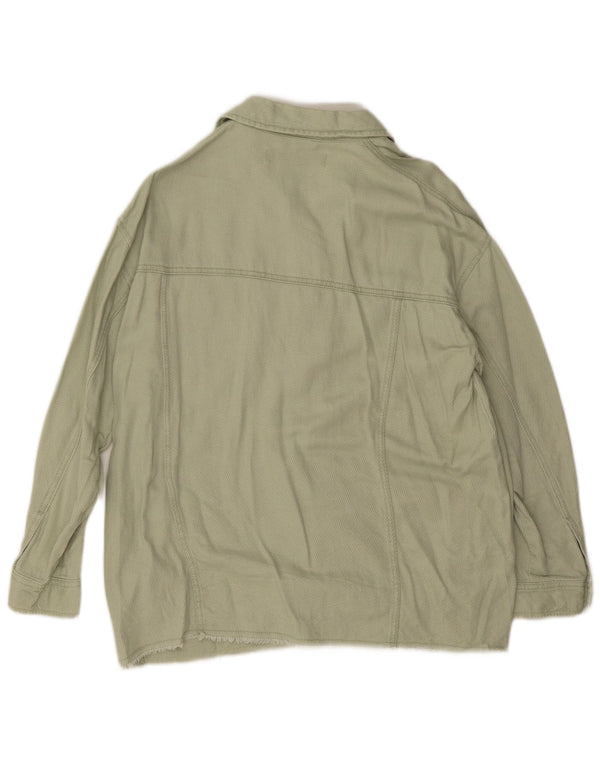 Zara Damen Übergroße Bomberjacke UK 10 Small Grüne Baumwolle