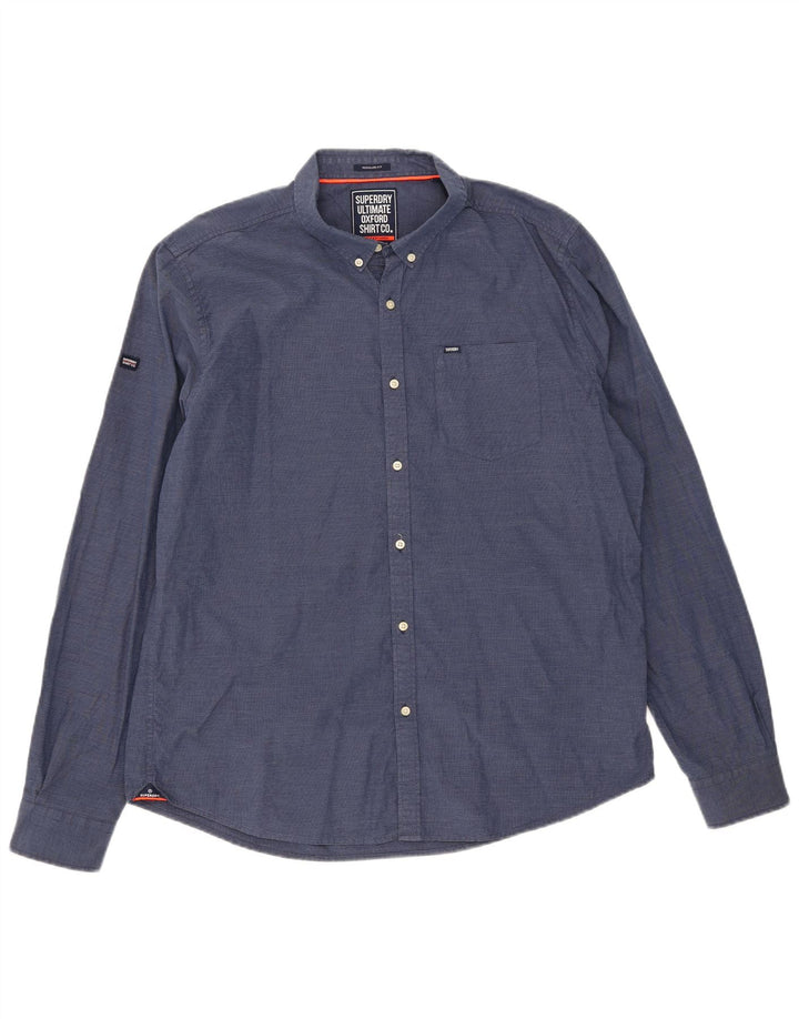 Superdry Herren-Hemd in normaler Passform, XL, aus blauer Baumwolle
