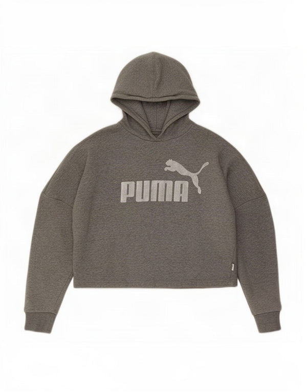 Puma Mädchen-Pullover mit übergroßem Graphic Crop Hoodie, 13–14 Jahre, graue Baumwolle